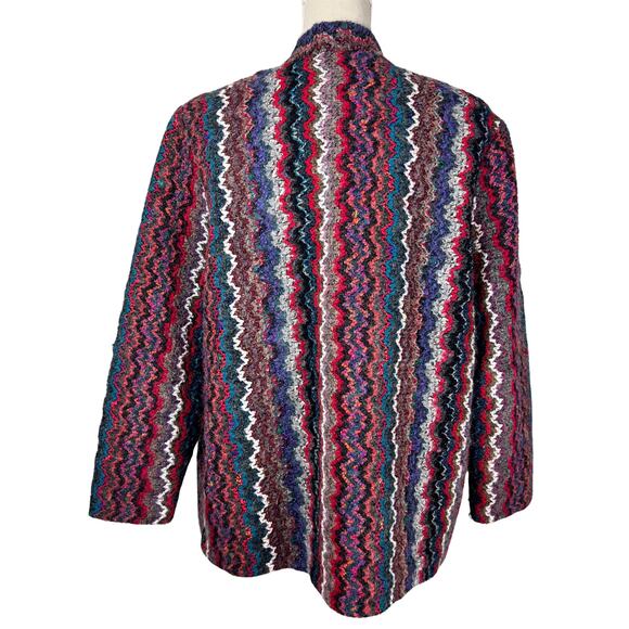 Graff Vintage Multicolor Zig Zag Knit Jacket Coat 16 Boho Retro Pockets - Picture 4 of 10